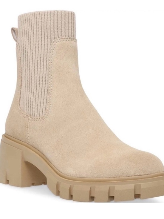Steve Madden Shoes - Steve Madden Beige Suede Knit-Cuff Chunky Chelsea Boot